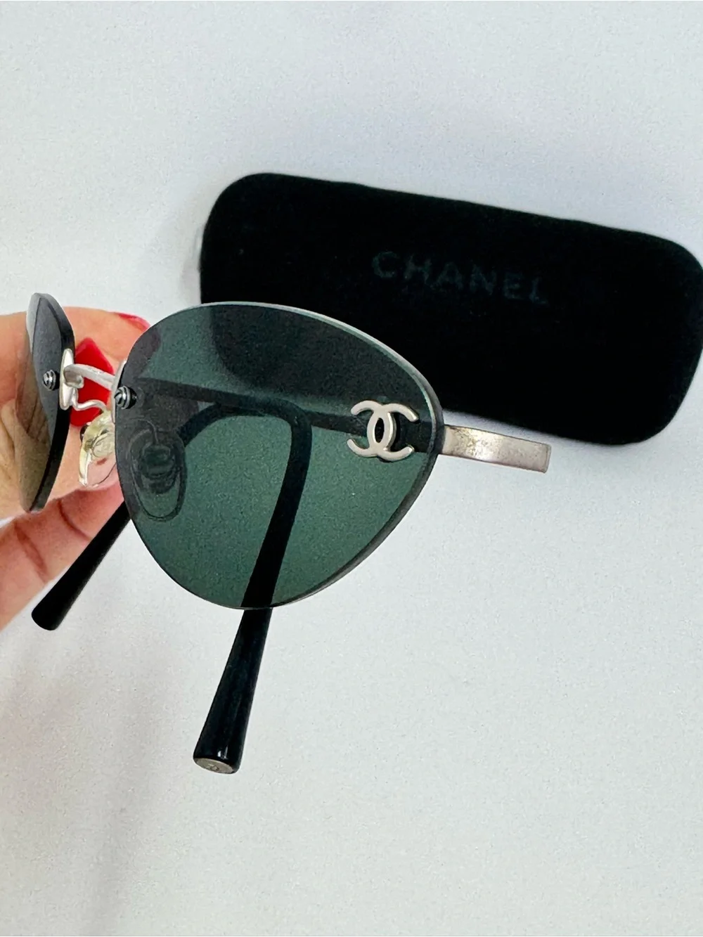 Authentic CHANEL Silver-Tone Rimless Sunglasses - Picture 2 of 9